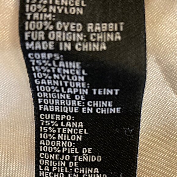 Elegant Cream Double-Breasted Women's Coat Bebe Rabbit Fur Large - Picture 11 of 12